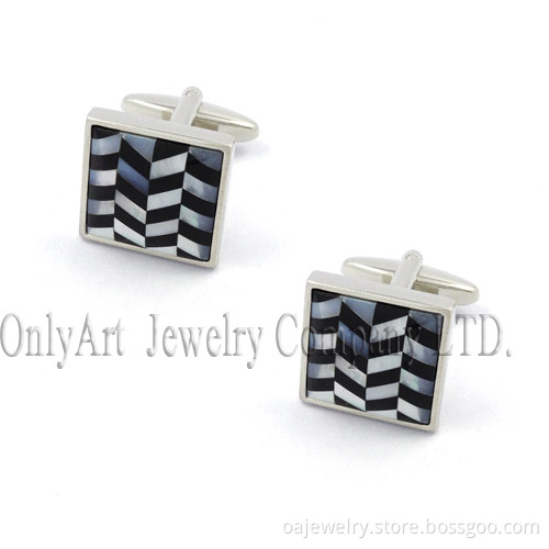 Mosaic Agate and Shell Stone Set Cuff Links (OACL0552)